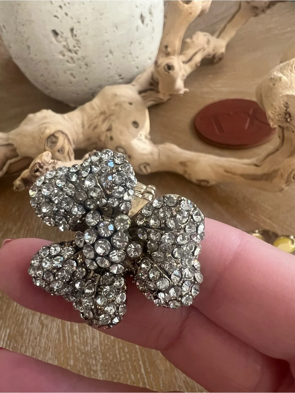 Crystal Floral Statement Ring - Silver Tone